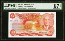 Malawi Reserve Bank of Malawi 5 Kwacha 1.1.1983 Pick 15e PMG Superb Gem Unc 67 EPQ. A lovely top tear graded example that has become scarce in higher ...