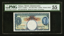 Malaya Board of Commissioners of Currency 1 Dollar 1.7.1941 Pick 11 PMG About Uncirculated 55. 

HID09801242017