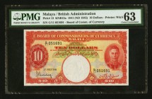 Malaya Board of Commissioners of Currency 10 Dollars 1.7.1941 Pick 13 PMG Choice Uncirculated 63. Trimmed.

HID09801242017