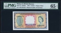 Malaya and British Borneo Board of Commissioners of Currency 1 Dollar 21.3.1953 Pick 1a PMG Gem Uncirculated 65 EPQ. 

HID09801242017