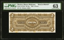 Mexico Banco Mejicano 2 Pesos 1883 Pick S147p2 M113p Back Proof PMG Choice Uncirculated 63. Minor stains.

HID09801242017