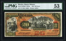 Mexico Banco Minero 20 Pesos 7.7.1914 Pick S165Bf M135c PMG About Uncirculated 53. 

HID09801242017