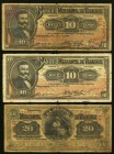 Mexico Banco Mercantil De Veracruz 10 Pesos 14.4.1904 M530b; M530f Two Examples Very Good; 20 Pesos 15.3.1898 Pick M531a Very Good. Edge and internal ...