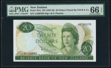 New Zealand Reserve Bank of New Zealand 20 Dollars ND (1967-68) Pick 167a PMG Gem Uncirculated 66 EPQ. 

HID09801242017