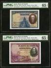 Spain Banco de Espana 25; 50 Pesetas 15.8.1928 Pick 74b; 75b Two Examples PMG Gem Uncirculated 65 EPQ (2). 

HID09801242017