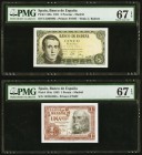 Spain Banco de Espana 5; 1 Peseta 1951; 1953 Pick 140a; 144a Two Examples PMG Superb Gem Unc 67 EPQ (2). 

HID09801242017