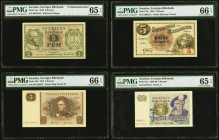 Sweden Sveriges Riksbank 5 Kronor 1939; 1948; 1955; 1968 Pick 33v, 41a; 42b; 51a Four Examples PMG Gem Uncirculated 65 EPQ (2); Gem Uncirculated 66 EP...