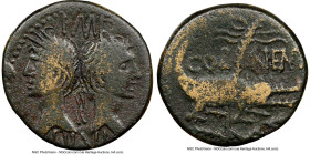 Augustus (27 BC-AD 14), with Marcus Agrippa (died 12 BC). AE dupondius (24mm, 11h). NGC Fine. Gaul, Nemausus, ca. 16/15-10 BC. IMP / DIVI•F, bare head...