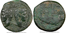Augustus (27 BC-AD 14), with Marcus Agrippa (died 12 BC). AE dupondius (25mm, 12.76 gm, 4h). NGC XF 4/5 - 2/5, adjusted flan. Gaul, Nemausus, ca. AD 1...