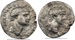 PONTIC KINGDOM. Polemo II (AD 38-64) with Claudius I. AR drachm (18mm, 6h). NGC Choice Fine. Dated Regnal Year 20 (AD 57/8). BACIΛЄWC / ΠΟΛЄΜWΝΟC, dia...