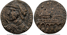 CARIA. Antiochia. Gallienus (AD 253-268). AE (33mm, 5h). NGC Fine. AVK ΠOΓA-ΛΛI-HNOC, radiate, helmeted, and cuirassed bust of Gallienus left, with sp...