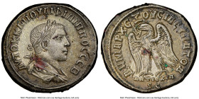 SYRIA. Antioch. Philip II, as Augustus (AD 247-249). BI tetradrachm (26mm, 7h). NGC AU. AD 249. AYTOK K M IOYΛI ΦIΛIΠΠOC CЄB, laureate, draped and cui...
