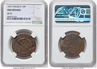 Portuguese Colony. Pedro II 10 Reis 1697 Fine Details (Bent) NGC, Porto mint, KM2, LMB-6. Struck at the Porto mint for the Colonies and in circulation...