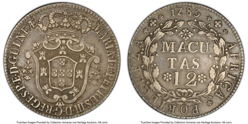 Portuguese Colony. Maria I & Pedro III 12 Macutas 1783 XF40 PCGS, KM25. One-year...
