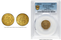 João V gold 1000 Reis 1708-R AU Details (Cleaned) PCGS, Rio de Janeiro mint, KM103, LMB-154. Struck only in 1708 and 1726, this 1000 Reis type ranks a...