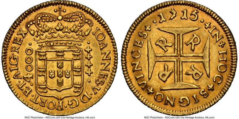 João V gold 4000 Reis 1715-R MS61 NGC, Rio de Janeiro mint, KM102, LMB-167. Sele...