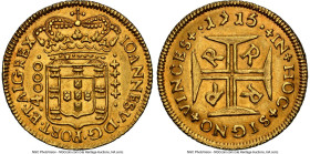 João V gold 4000 Reis 1715-R MS61 NGC, Rio de Janeiro mint, KM102, LMB-167. Select in quality, possessing boldly raised motifs and a pleasing russet t...