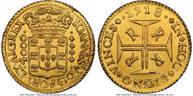 João V gold 4000 Reis 1718-R UNC Details (Environmental Damage) NGC, Rio de Janeiro mint, KM102, LMB-170. Fully rendered and definitively uncirculated...