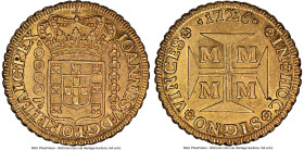 João V gold 10000 Reis (1/2 Dobrão) 1726-M AU58 NGC, Minas Gerais, KM116, LMB-246. The second date this coveted 1/2 Dobrão fraction, in virtually Mint...