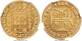 João V gold 20000 Reis (Dobrão) 1724-M MS60 NGC, Minas Gerais mint, KM117, LMB-248. The scarcest date in the four-year series, and markedly Mint State...