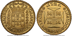 João V gold 20000 Reis (Dobrão) 1726-M MS63+ NGC, Minas Gerais mint, KM117, LMB-250. Decidedly Choice in every regard, this is also a textbook example...