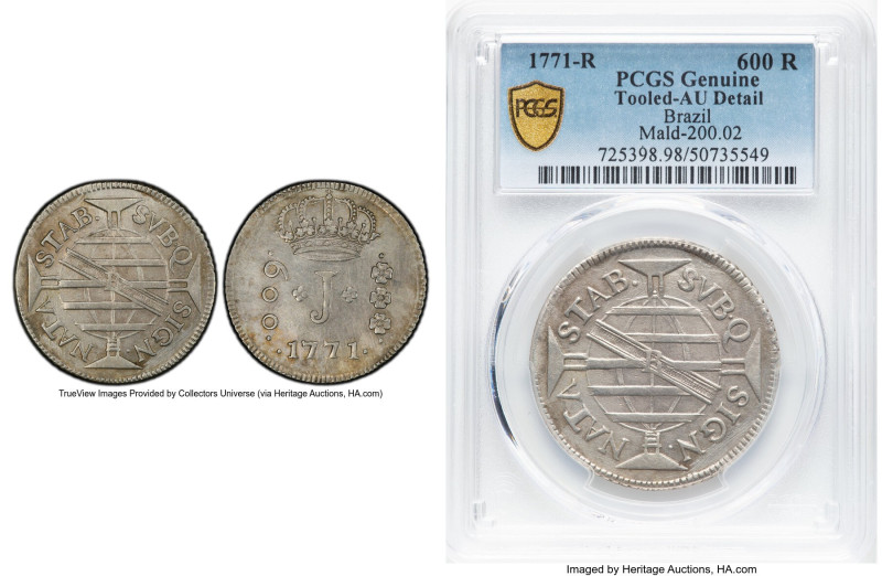 José I 600 Reis 1771-R AU Details (Tooled) PCGS, Rio de Janeiro mint, KM194, LMB...