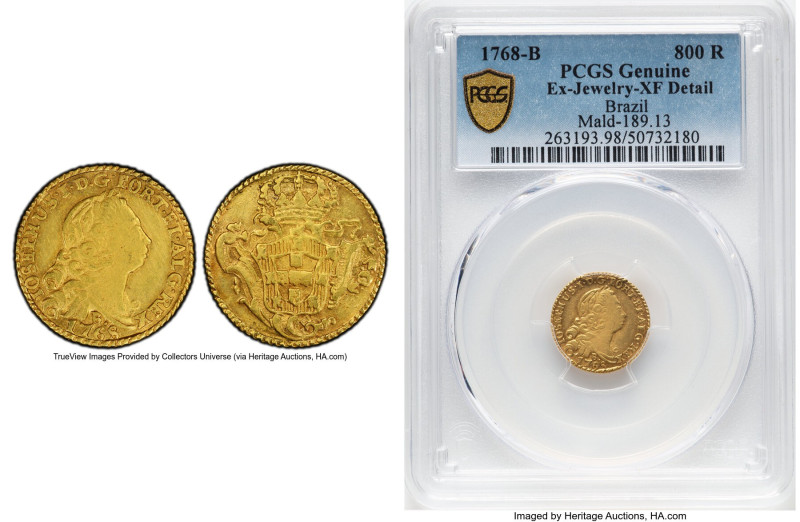 José I gold 800 Reis 1768-B XF Details (Ex. Jewelry) PCGS, Bahia mint, KM180.1, ...