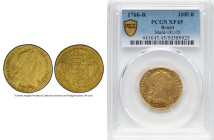 José I gold 3200 Reis (1/2 Peça) 1766-R XF45 PCGS, Rio de Janeiro mint, KM183.2, LMB-416. A wholesome example with moderate wear evenly distributed th...