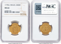 Maria I & Pedro III gold 2000 Reis 1778-(L) MS64 NGC, Lisbon mint, KM209, LMB-450. Third highest grade at NGC. HID09801242017 © 2024 Heritage Auctions...