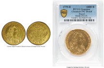Maria I & Pedro III gold 6400 Reis (Peça) 1779-B UNC Details (Cleaned) PCGS, Bahia mint, KM199.1, LMB-484. Mintmark near date. HID09801242017 © 2024 H...