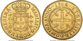 Maria I gold 4000 Reis 1804/2-(B) AU55 NGC, Bahia mint, KM225.2, cf. LMB-502 (Unlisted Overdate). HID09801242017 © 2024 Heritage Auctions | All Rights...
