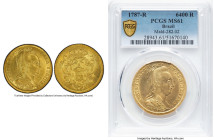 Maria I gold 6400 Reis (Peça) 1787-R MS61 PCGS, Rio de Janeiro mint, KM218.1, LMB-524. Amber-gold toned. HID09801242017 © 2024 Heritage Auctions | All...