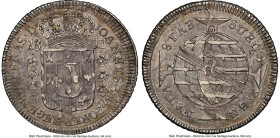 João Prince Regent 640 Reis 1811-M AU55 NGC, Minas Gerais mint, KM256.3, LMB-434. Overstruck on a "J Series" 600 Reis 1568-R. A wholly appreciable pie...