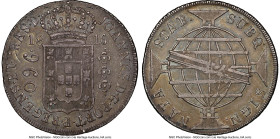 João Prince Regent "Inverted Reverse" 960 Reis 1816-R XF45 NGC, Rio de Janeiro mint, KM307.3, LMB-426a. Overstruck on a Spanish colonial host coin. A ...