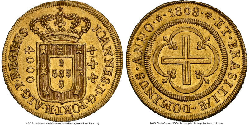 João Prince Regent gold 4000 Reis 1808-(R) MS63 NGC, Rio de Janeiro mint, KM235....