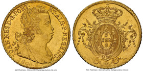 João Prince Regent gold 6400 Reis 1806/5-R MS62 NGC, Rio de Janeiro mint, cf. KM236.1 (Overdate Unlisted), cf. LMB-556 (same). The highest graded repr...