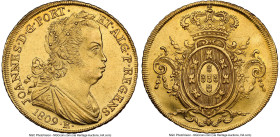 João Prince Regent gold 6400 Reis (Peça) 1809-R MS61 NGC, Rio de Janeiro mint, KM236.1, LMB-559. Rich, honey-gold toning throughout. HID09801242017 © ...