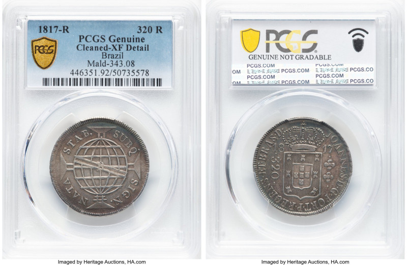 João Prince Regent Pair of Certified Reis Issues XF Details (Cleaned) PCGS, 1) 3...