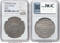 João VI 960 Reis 1818-R AU53 NGC, Rio de Janeiro mint, KM326.1, LMB-428a. Shield obverse. Struck over a Spanish Colonial 8 Reales. HID09801242017 © 20...