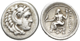 MACEDONIAN KINGDOM: Alexander III, the Great, 336-323 BC, AR drachm (18mm, 4.2 g), Sardes, Price-2571, head of Herakles right, wearing lion skin // Ze...