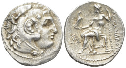 Kingdom of Macedon, Alexander III 'the Great' AR Drachm. (18mm, 4.1 g)Uncertain mint, circa 334-323 or circa 201 BC. Head of Herakles right, wearing l...