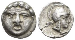 PISIDIA. Selge. Circa 350-300 B.C. AR obol. (10mm, 0.8 g). Gorgon head facing / Helmeted head of Athena right.