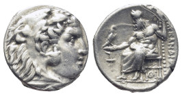 KINGS of MACEDON. Alexander III 'the Great'. 336-323 BC. AR Drachm (15mm, 4.2 g). Sardes mint. Struck under Menander, circa 324/3 BC. Head of Herakles...