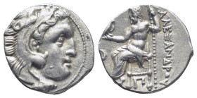Kings of Macedon, Alexander III 'the Great', AR Drachm, (16mm, 4.3 g).336-323 BC. Kolophon. Obv: Head of Herakles right, wearing lion skin. Rev: AΛΕΞΑ...