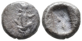 PERSIA, Achaemenid Empire. Time of Xerxes II to Artaxerxes II. Circa 420-375 BC. AR 1/4 Siglos (9mm, 1.3 g). Persian king or hero in kneeling-running ...