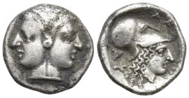 MYSIA. Lampsakos. (4th-3rd century BC). AR Diobol (1.1 Gr. 12mm.) 
 Female janiform head, with circular earring 
Rev. Head of Athena to right, wearing...