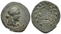 LYDIA. Sardes. (Circa 2nd-1st centuries BC) AE Bronze (15mm 2.5 g) Obv: Laureate head of Apollo right. Rev: ΣAPΔIA / NΩN. Club right within wreath; mo...