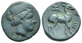 TROAS. Zeleia. Ae (12mm, 1.8 g) (4th century BC). Obv: Head of Artemis right, wearing stephane. Rev: Z - E / Λ - E. Stag standing right; below, grain ...