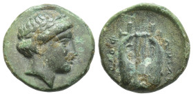 Ionia, Kolophon. ca.350-330 BC. Æ (11mm, 1.4 g). Laureate head of Apollo right. / KOΛOΦΩNION. Lyre.