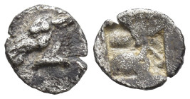 AEOLIS.Kyme.Circa 480-450 BC.AR Obol (6mm, 0.2 g) Head of horse to left / Quadripartite incuse square.